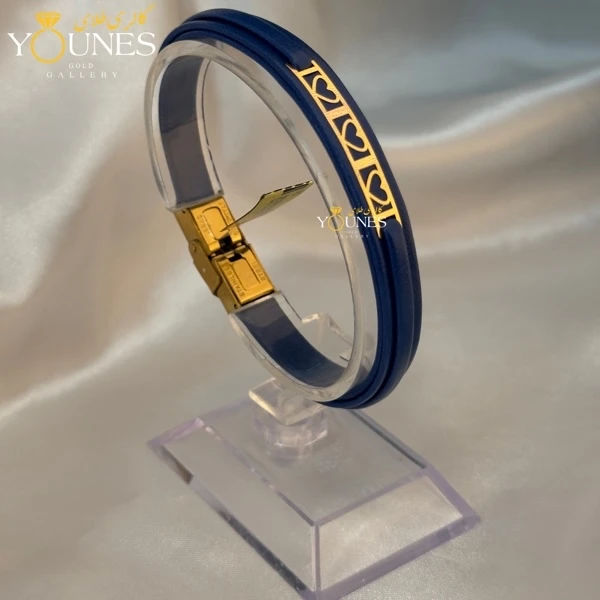 دستبند طلا زنانه چرم مستطیل قلبی